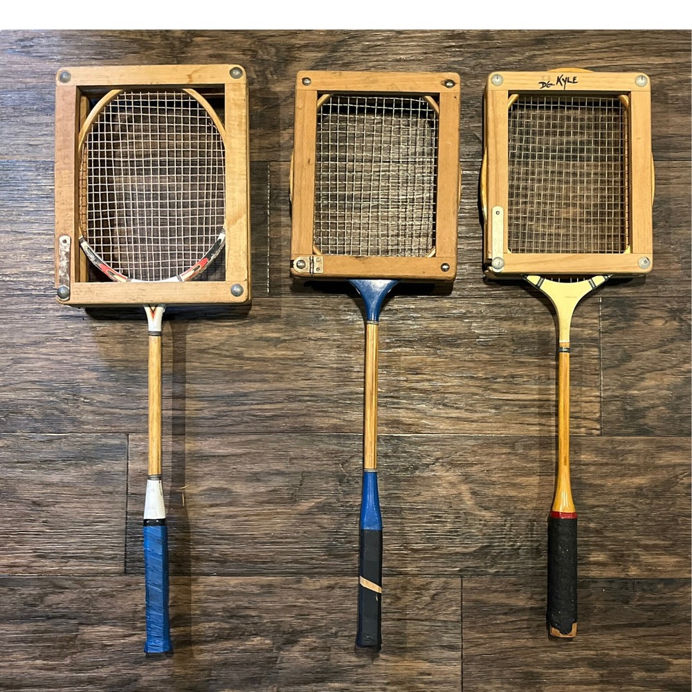 Three Vintage Wood Badminton Rackets & Press Frames All Pro Classic Campbell 33 - Picture 2 of 16